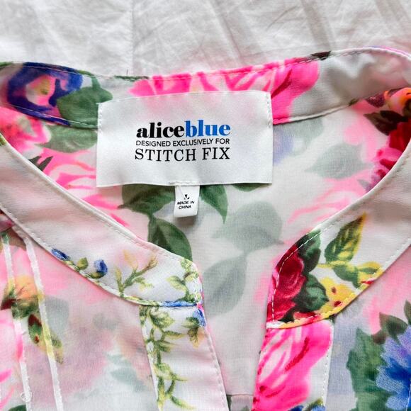 Alice Blue Stitch Fix Sheer vivid chiffon floral blouse boho chic cottagecorew - Picture 8 of 8
